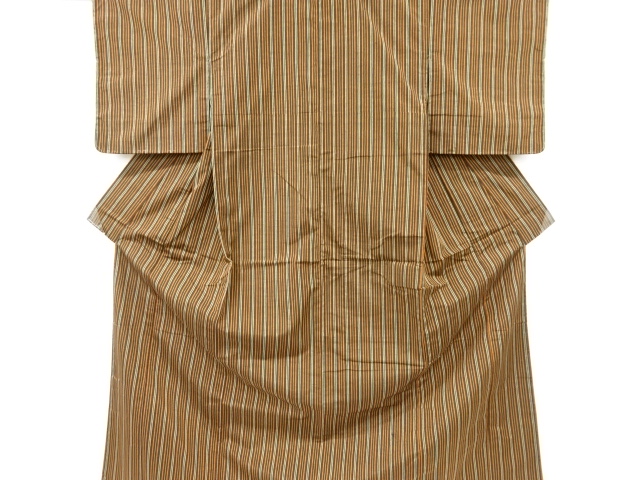 JAPANESE KIMONO / ANTIQUE KIMONO / SILK / TSUMUGI / WOVEN STRIPE